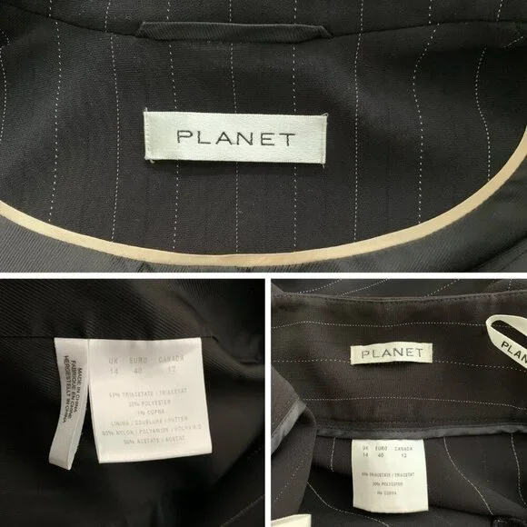 PLANET Black Pinstripe Single-Breasted Pantsuit Set | Size 12 - Picture 2 of 10
